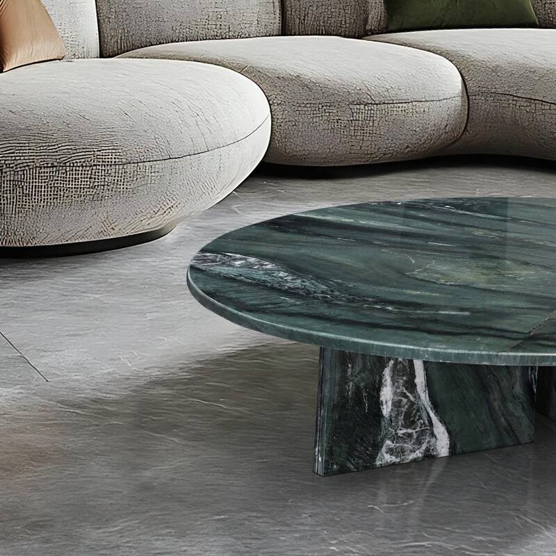 Roomfitters Natural Marble Coffee Table, Round Living Room Table, Solid Stone Modern Center Table, Genuine Marble