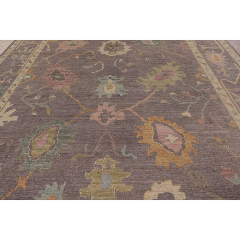 All-Over Gray Oushak Vegetable Dye Large Area Rug Handmade Wool Carpet - 10'0" x 13'9"