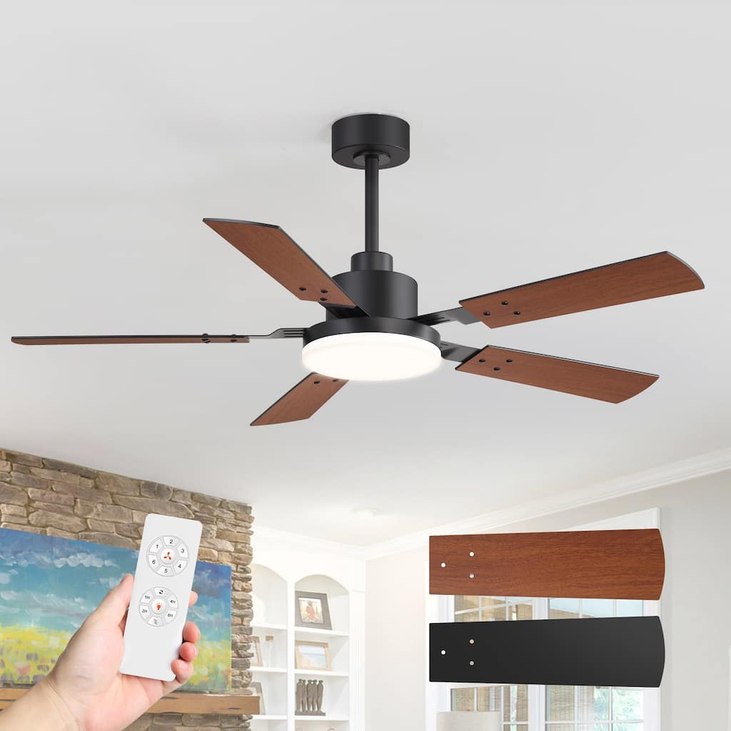 52 Inch Reversible 5-Blade Integrated LED Ceiling Fan with Light and Remote