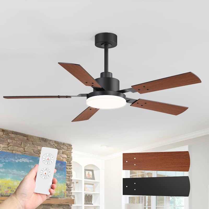 52 Inch Reversible 5-Blade Integrated LED Ceiling Fan with Light and Remote - Remote