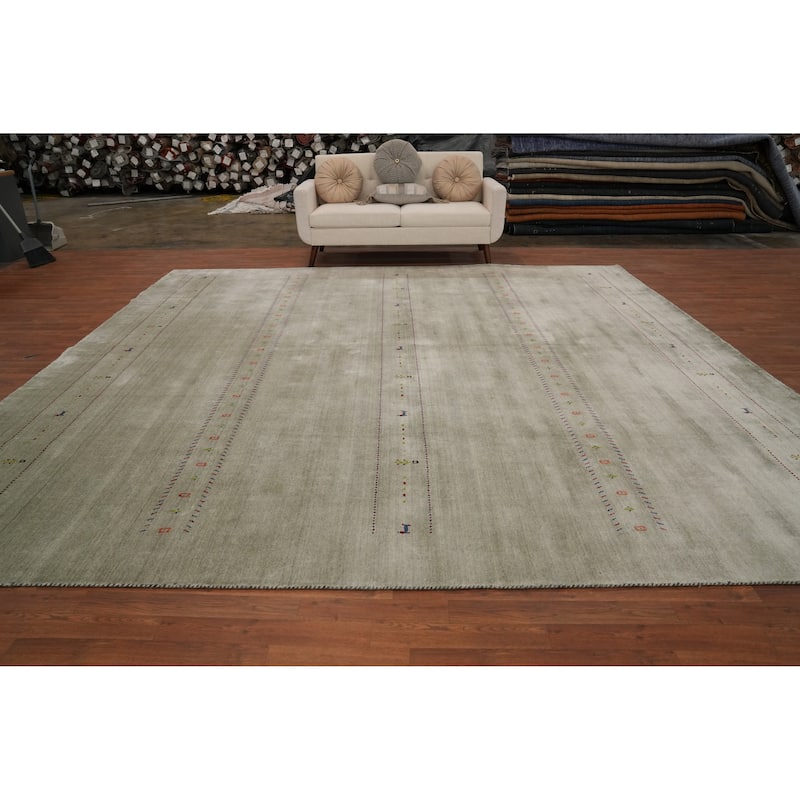 Hand Knotted Oriental 100% Wool Carpet Tribal Animal Pictorial Green Gabbeh Area Rug - 11' 11'' X 11' 10''