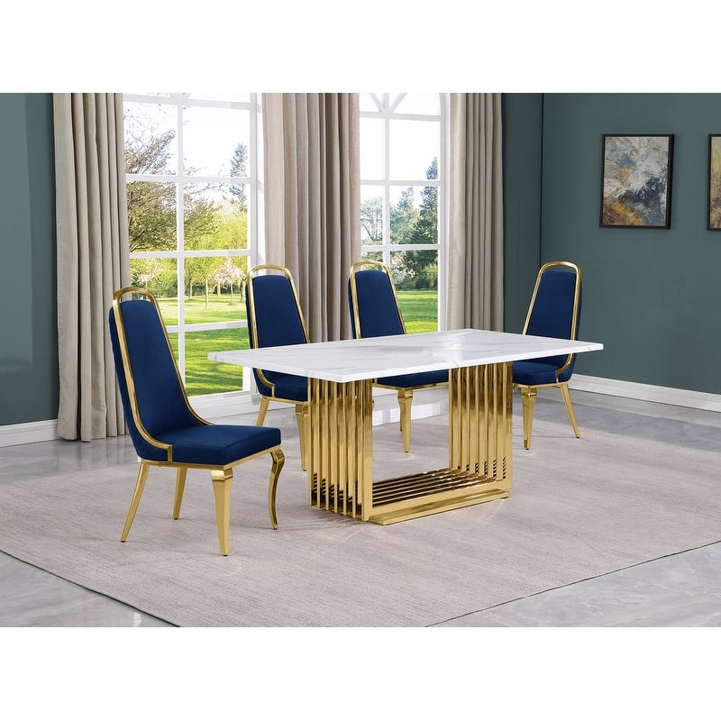 Best Quality Furniture D310/1-SC310-7 Dining Set with 68" White Marble Top