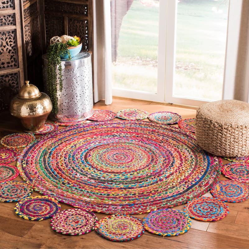 SAFAVIEH Handmade Cape Cod Friedlies Coastal Jute Rug - 6' Round - Red/Multi