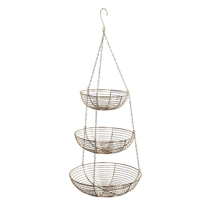 3 Tier Hanging Metal Basket in Gold/Copper