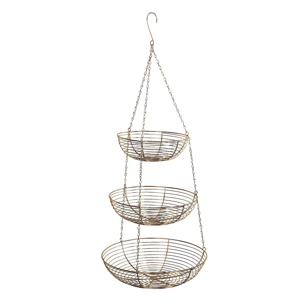 3 Tier Hanging Metal Basket in Gold/Copper