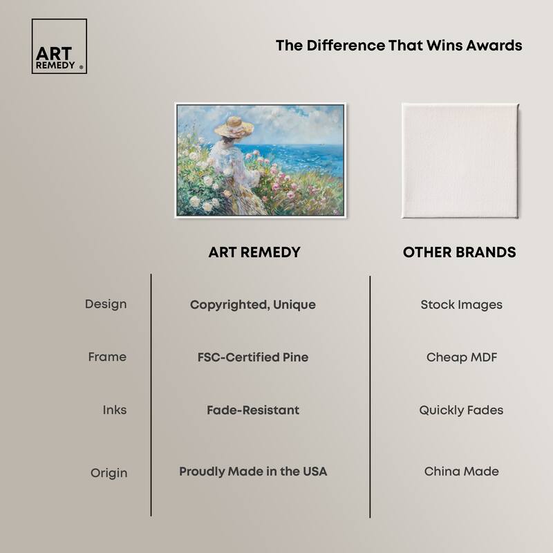 Art Remedy Gentle Sea Framed Impressionism 1 Piece Canvas Wall Art /Monet And Van Gogh Inspired Art