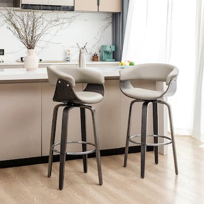 Glitzhome Set of 4 Modern Counter or Bar Height Faux Leather Swivel Pub Stools