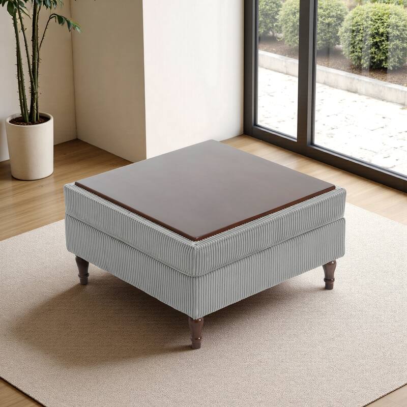 Modular Corduroy Tufted Storage Ottoman with Reversible Tabletop