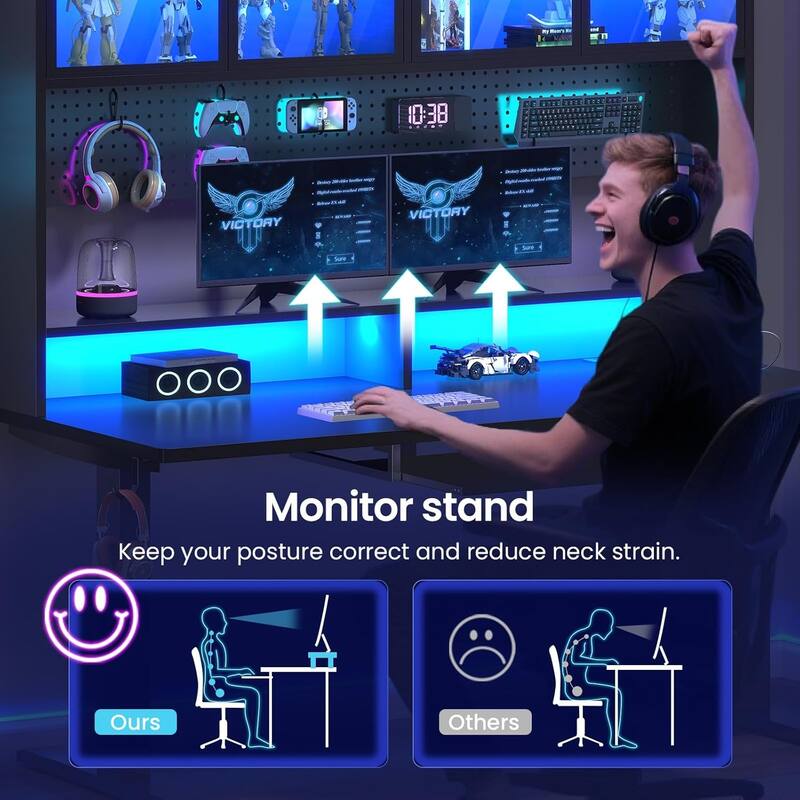 Electric Standing Desk Storage Height Adjustable Gaming Desk Hutch Pegboard