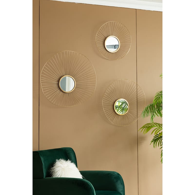 Set of 3 Abstract Designed Wall Decor Mirror - Gold - Gold