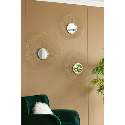Set of 3 Abstract Designed Wall Decor Mirror - Gold