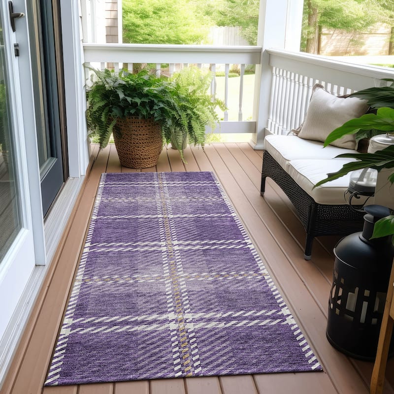 Machine Washable Indoor/ Outdoor Chantille Plaid Cozy Rug - Purple - 2'3" x 7'6"