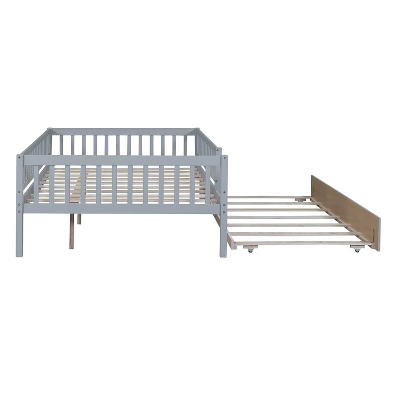 Full Size Wood Daybed with Trundle and Safety Guardrails, Space-Saving Design