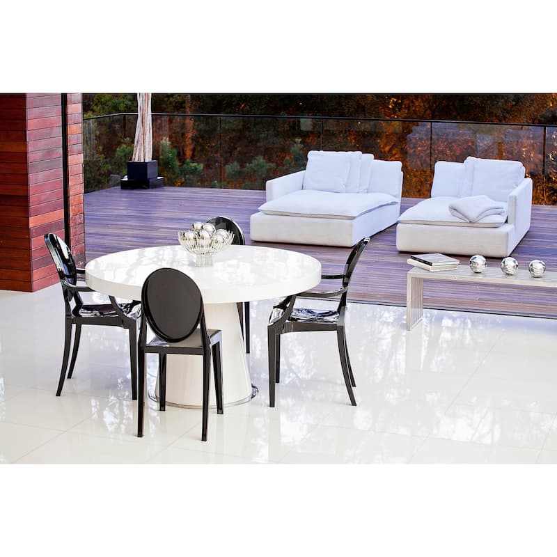 Nili Set of 4 Dining Armchairs, Oval Shape Back, Molded Seat, Black Finish