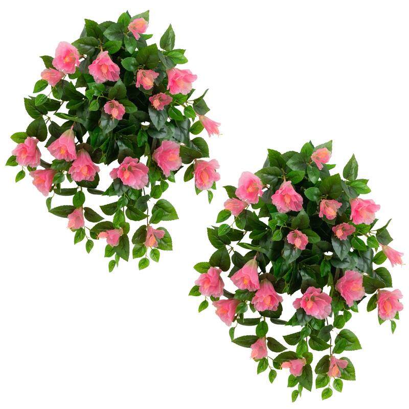 24-in UV Resistant Artificial Hibiscus Hanging Plant - Set of 2