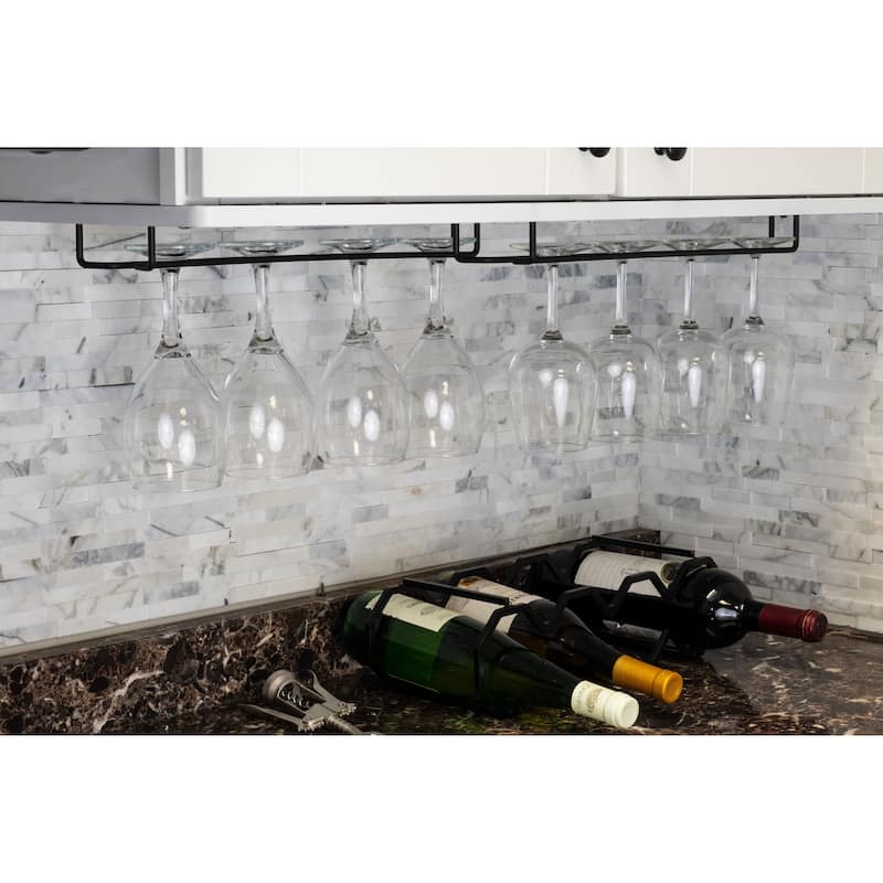 Wallniture Brix Stemware Wine Glass Rack Under Cabinet Storage Metal Glass Hanger (Set of 2)