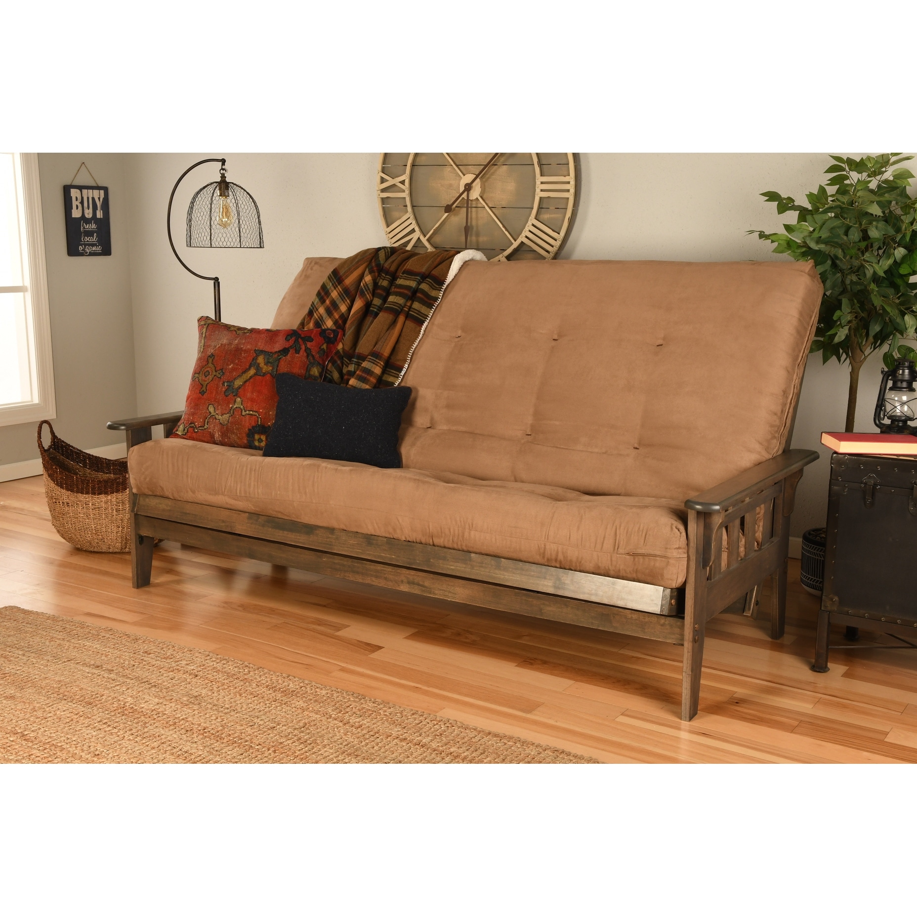 Somette Tucson Queen Size Futon Set In Rustic Walnut Finish With Innerspring Mattress Overstock 31223990 Suede Peat