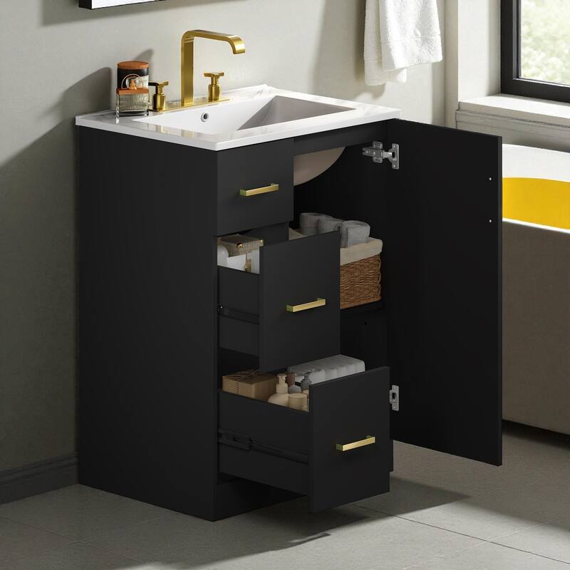 24-Inch Modern Bathroom Vanity with Sink, Freestanding Small Vanity Cabinet with 2 Drawers and Soft-Close Door