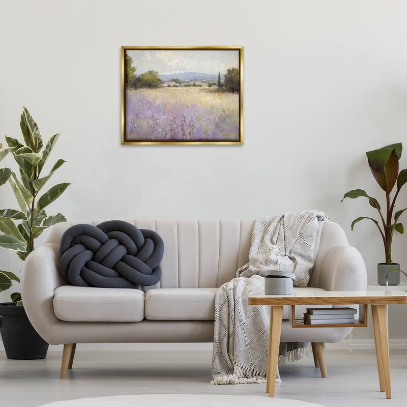 Stupell Lavender Farmland Meadow Framed Floater Canvas Wall Art Design By Petal Prints Design