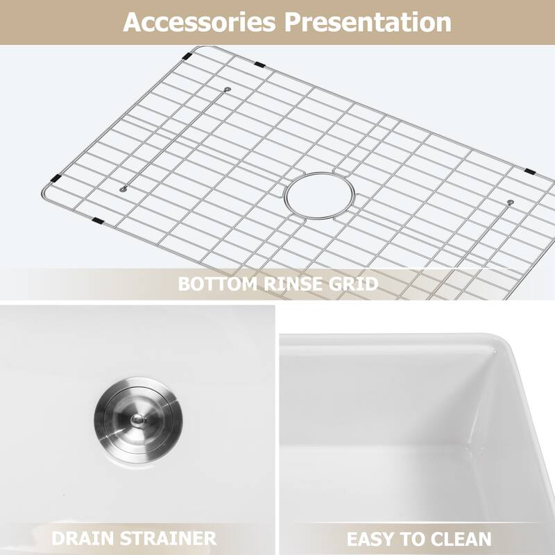 Lordear 33" Ceramic Sink Undermount Workstation Single Bowl Kitchen Sink with Accessories - 33 in.W x 20 in.D x 10 in.H