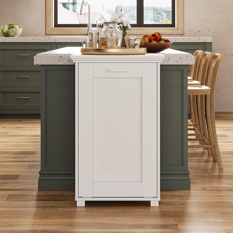 Tilt Out Trash Cabinet with Ozone Odor Control, Wooden Hidden Garbage Bin Cabinet for Kitchen, Laundry Hamper Cabinet