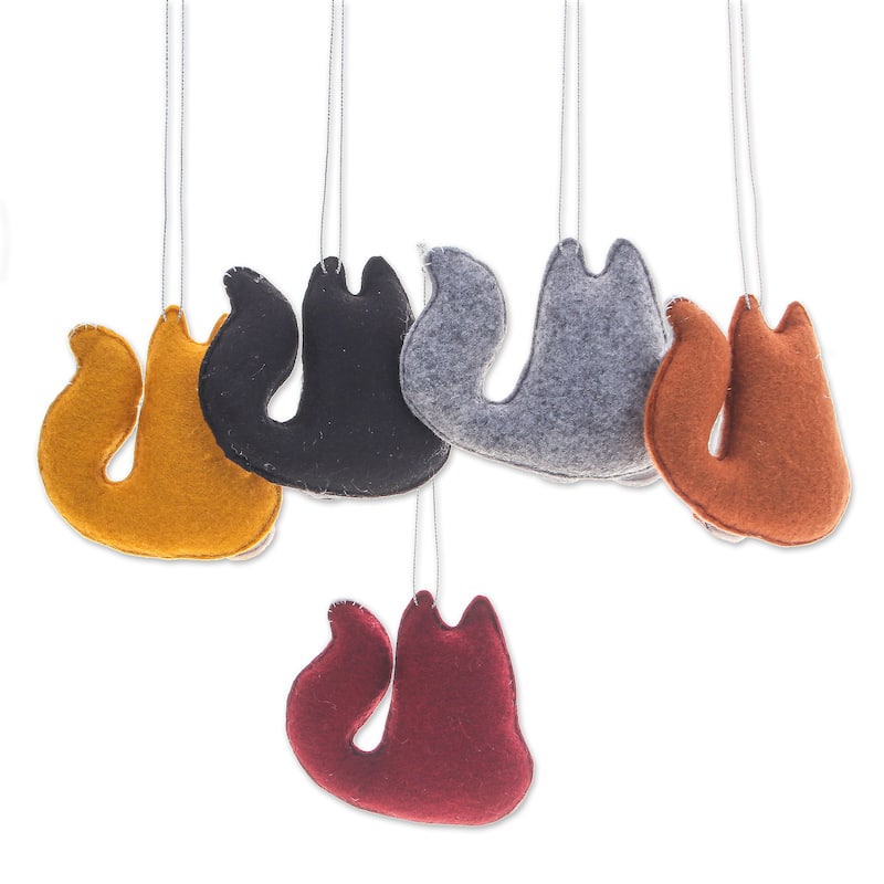 Novica Handmade Colorful Meows Felt Ornaments (Set Of 5)
