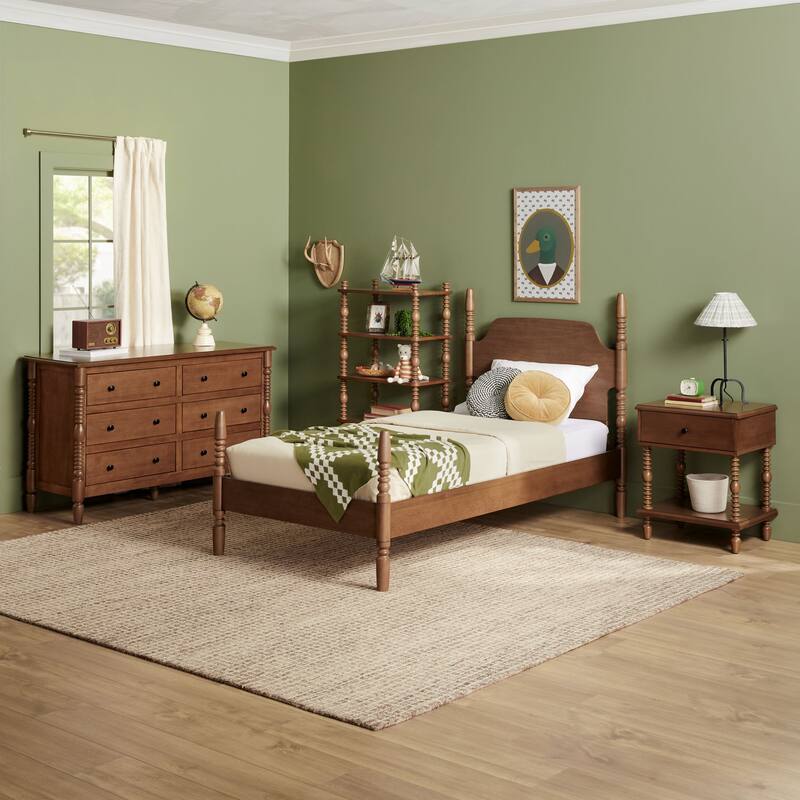 Walker Edison Twin Bed with Dresser Bookshelf and Nightstand Bedroom Set