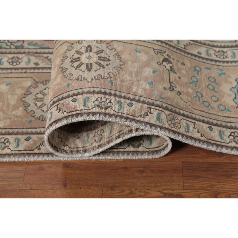 Pink Geometric Tabriz Persian Vintage Area Rug Handmade Wool Carpet - 8'8"x 11'2"