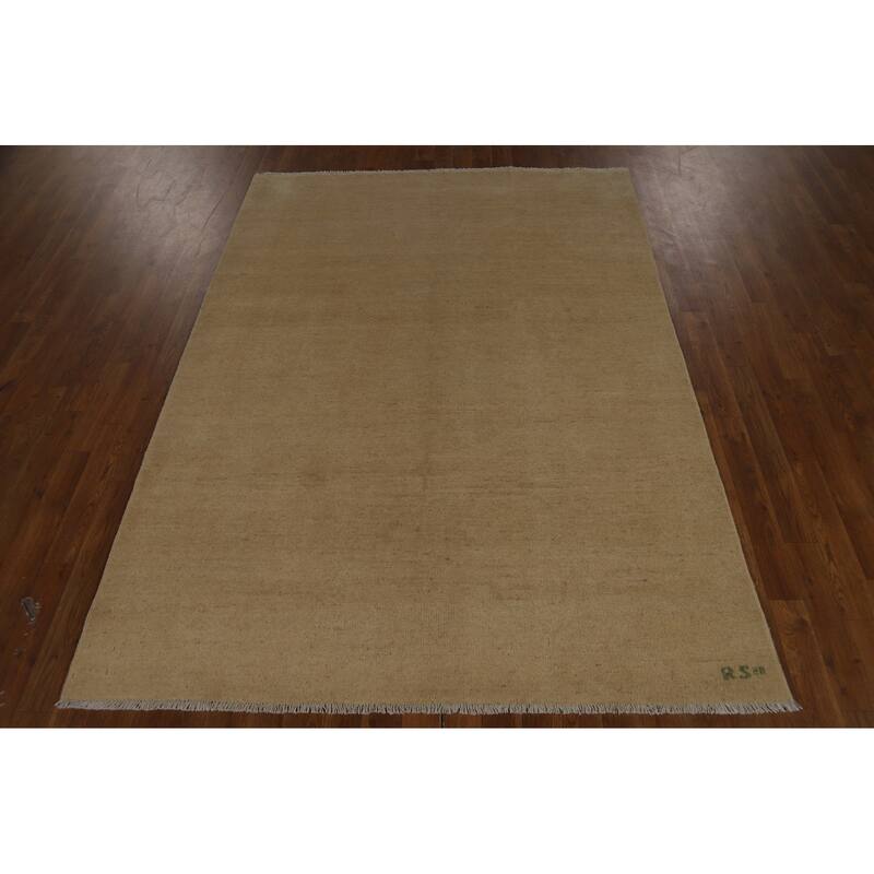 Gabbeh Oriental Rug Hand-Knotted Beige Solid Wool Carpet - 5'1" x 6'11"