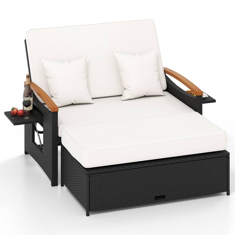 Costway Patio Rattan Daybed Set with Cushioned Loveseat & Storage - See Details
