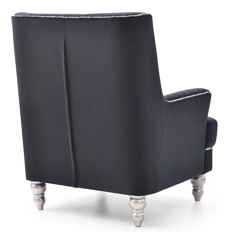 Solid Velvet Upholstered Tufted Back Accent Chair - 37" - Black