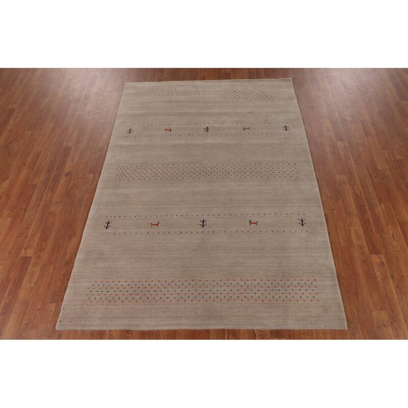 Tribal Gabbeh Oriental Area Rug Handmade Beige Wool Carpet - 5'4"x 7'6"