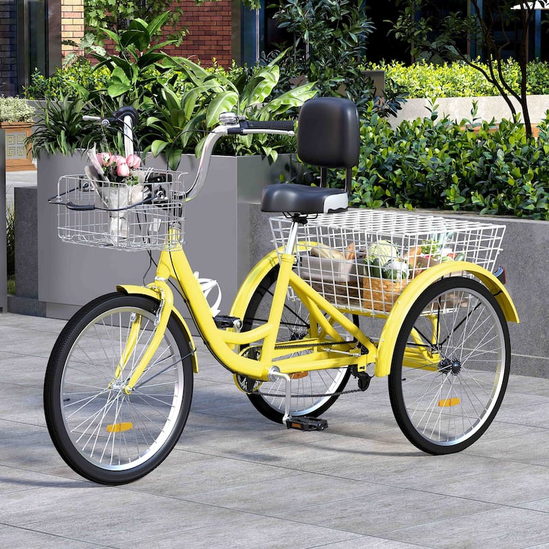 Adult Tricycle 3 Wheel Bikes 7 Speed Trike Bike - 26 - Yellow