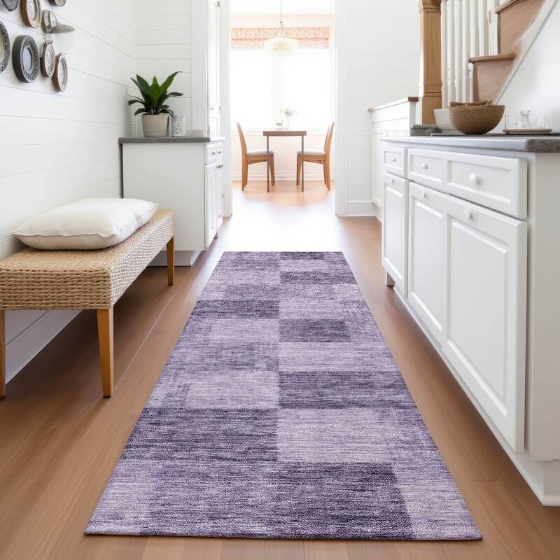Premium Washable Super Soft Modern Checker Mayfield Rug - Purple - 2'3" x 7'6"