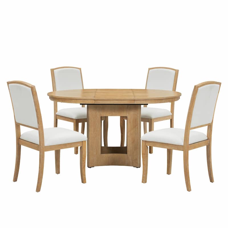 5-Piece Kitchen Table Set with 4 Upholstered Chairs and 16-Inch Removable Leaf
