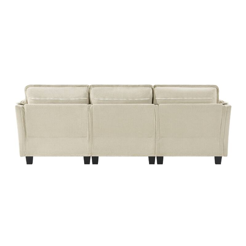 93.5" L-Shaped Cotton-linen Brushed Fabric Sectional Sofa with Ottoman