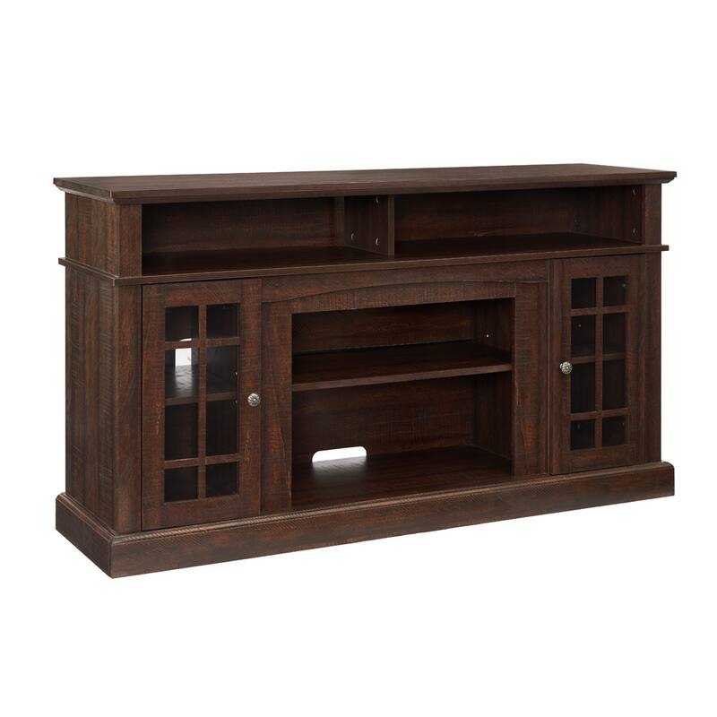 Modern 58" Entertainment Console for 65" TVs, Gray Wash Media Stand with Cable Management & Storage Shelves