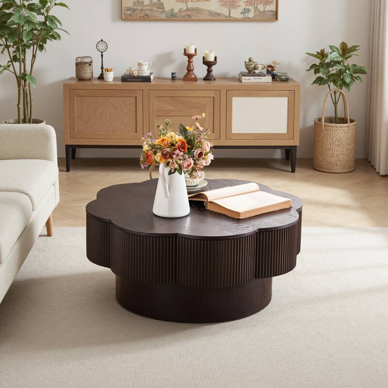 31.50" Modern Coffee Table with Storage, Flower Shaped Wood Storage Table Center Table