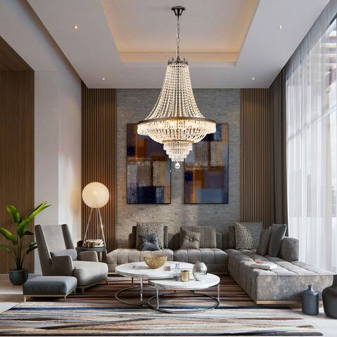French Empire Chandelier Luxury Large Foyer Crystal Ceiling Light - H30 "xW 24"