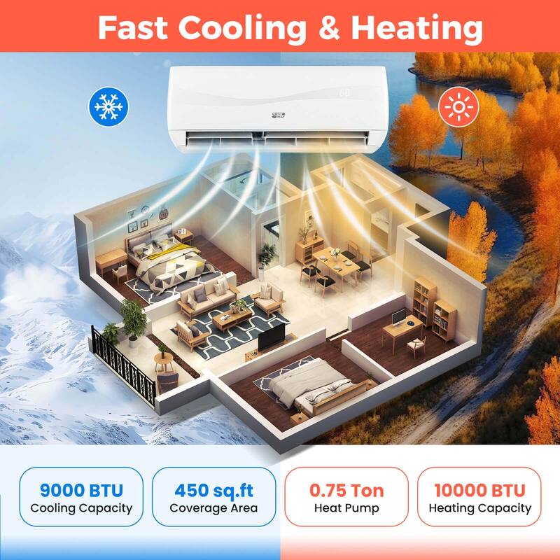 Costway 9000 BTU Mini Split Air Conditioner & Heater with 0.75 Ton - See Details