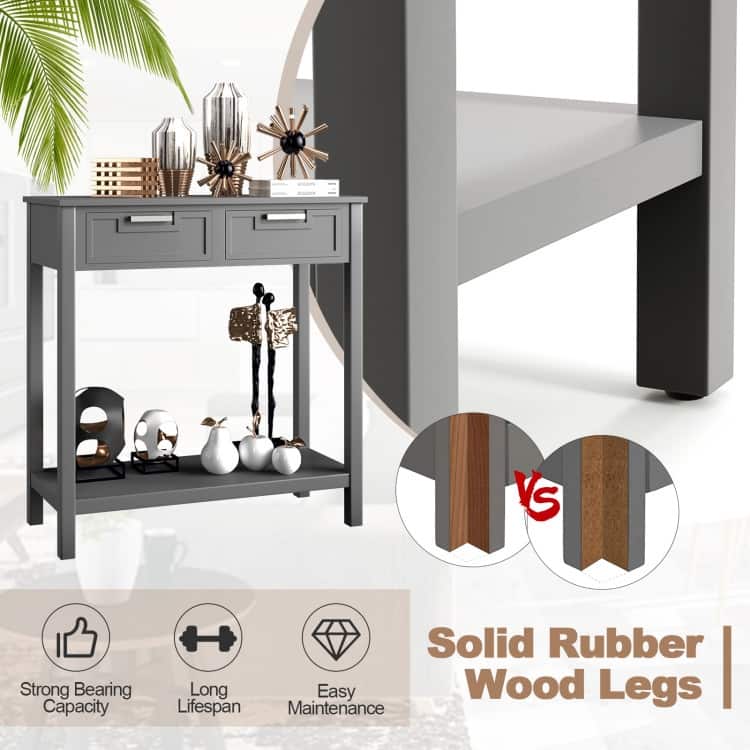Wooden Console Table with 2 Drawers and Open Storage Shelf for Hallway