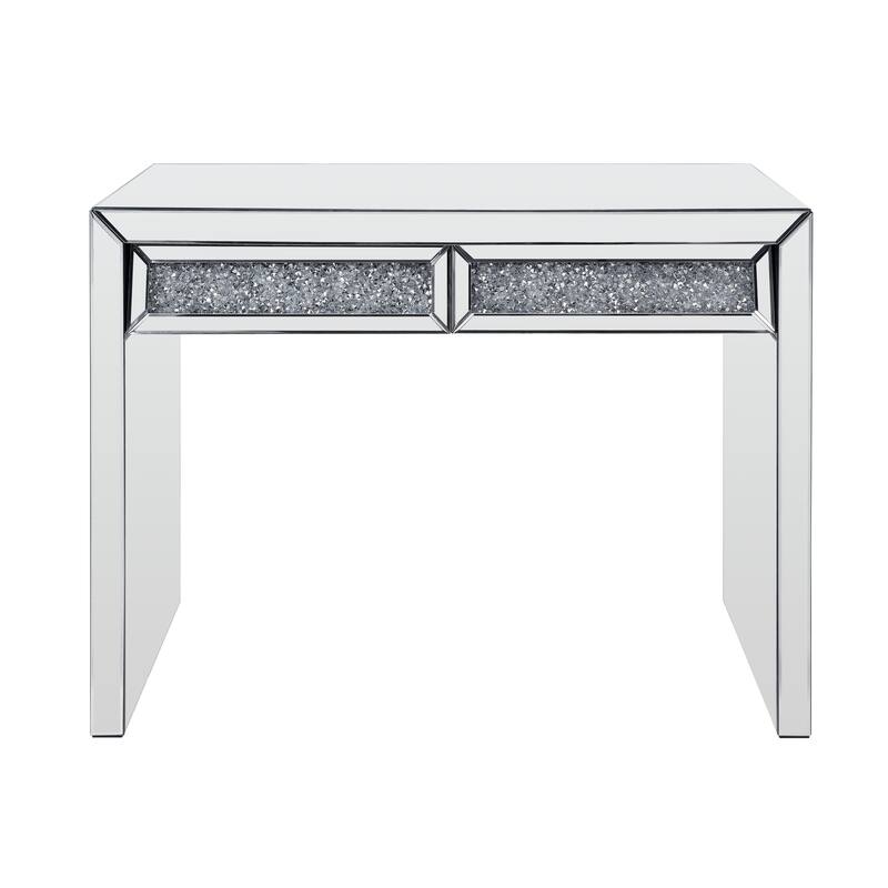 Console Table with Two Storage Drawers and Faux Diamond Inlay, Silver