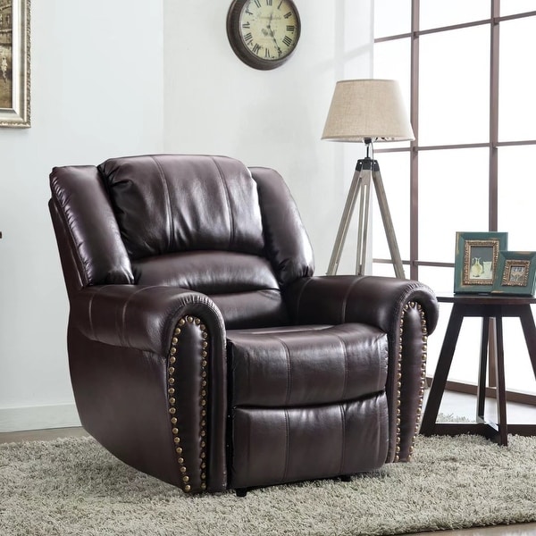 Leather Manual Recliner Armchair Sofa Overstuffed Chaise Lounge Cushion Seat 