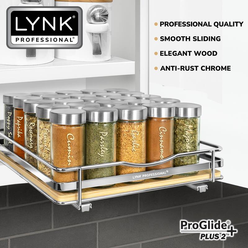 LYNK PROFESSIONAL® Élite™ Pull Out Spice Rack Organizer for Cabinet - 10-1/4 inch Wide - Lifetime Ltd Warranty, Wood