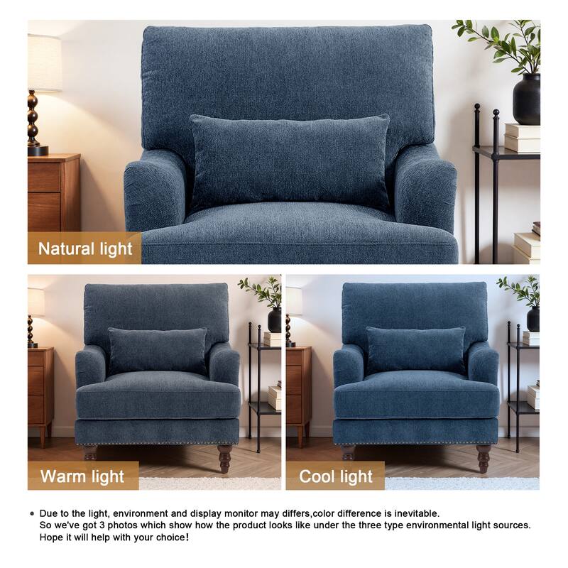 Oversized Accent Chair Chenille Upholstered Armchair With Rivets