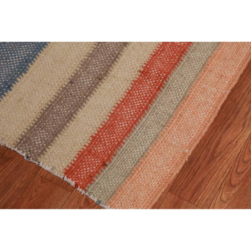Hand Woven Oriental 100% Jute Carpet Southwestern Modern Multi-Colored Kilim Area Rug - 13' 2'' X 10' 3''