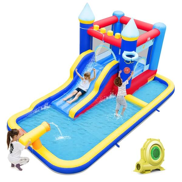slide 2 of 11, Costway 6-in-1 Inflatable Water Castle Kids Bouncer with 50 Ocean - See Details Multi-color - See Details - Kids