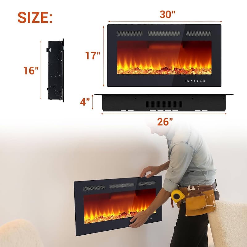 36 Inch Wall Built-in Electric Fireplace Heater for Bedrooms, Living Room - N/A