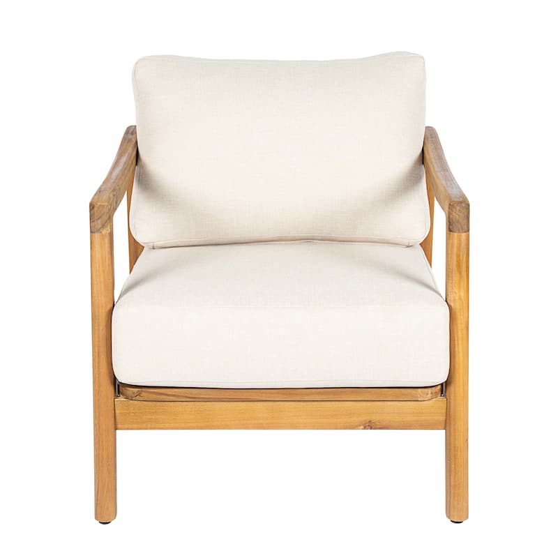 Christopher Knight Home - Outdoor Acacia Wood Club Chair with Rope Back and Water-Repellent Cushions