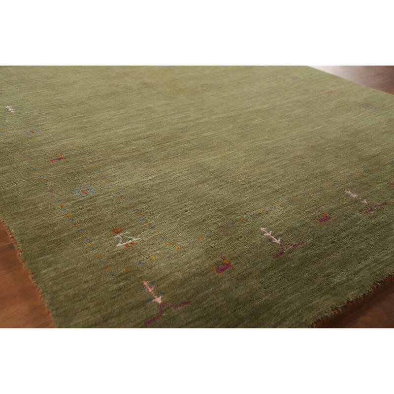 Hand Knotted Oriental 100% Wool Carpet Tribal Tribal Green Gabbeh Area Rug - 7' 7'' X 4' 11''